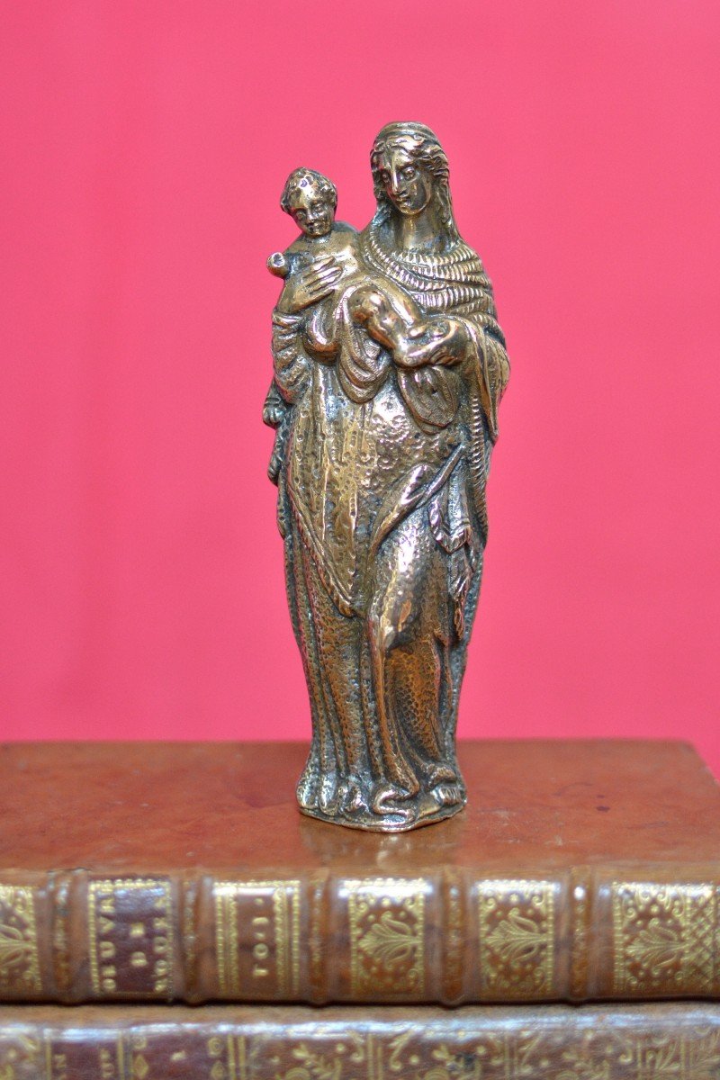 Statuette Vierge à l'Enfant - Bronze - XVIIe Siècle 17e Haute Epoque 17 art religieux sculpture