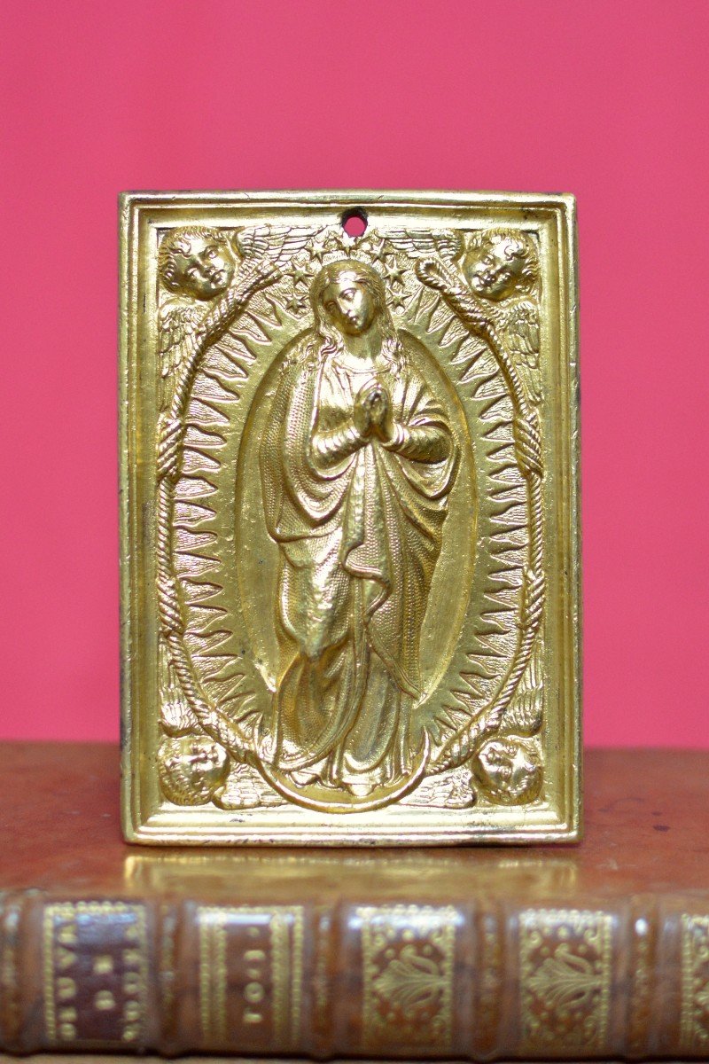 Gilded Bronze Plaquette - The Immaculate Conception - 17th Century - Haute Epoque Virgin Mary