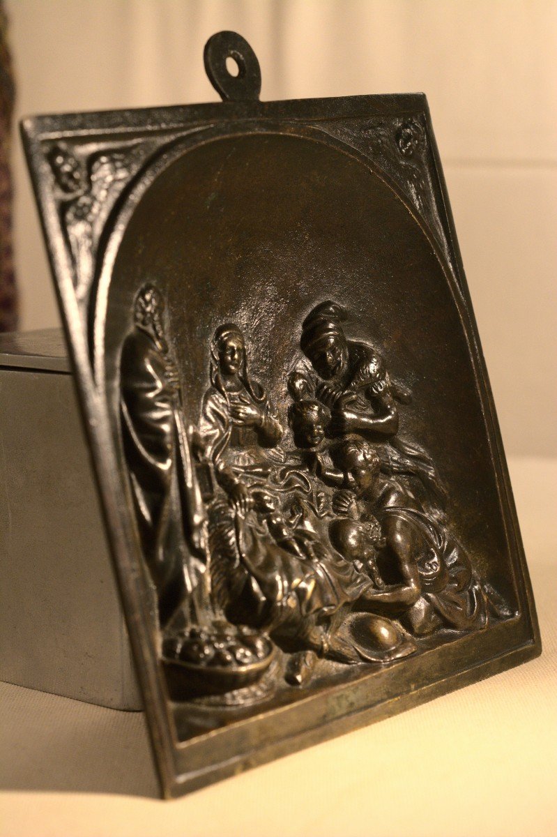 Plaquette En Bronze - Adoration Des Bergers - Crèche - Bas Relief -  XIXe Siècle - 19e siècle-photo-3