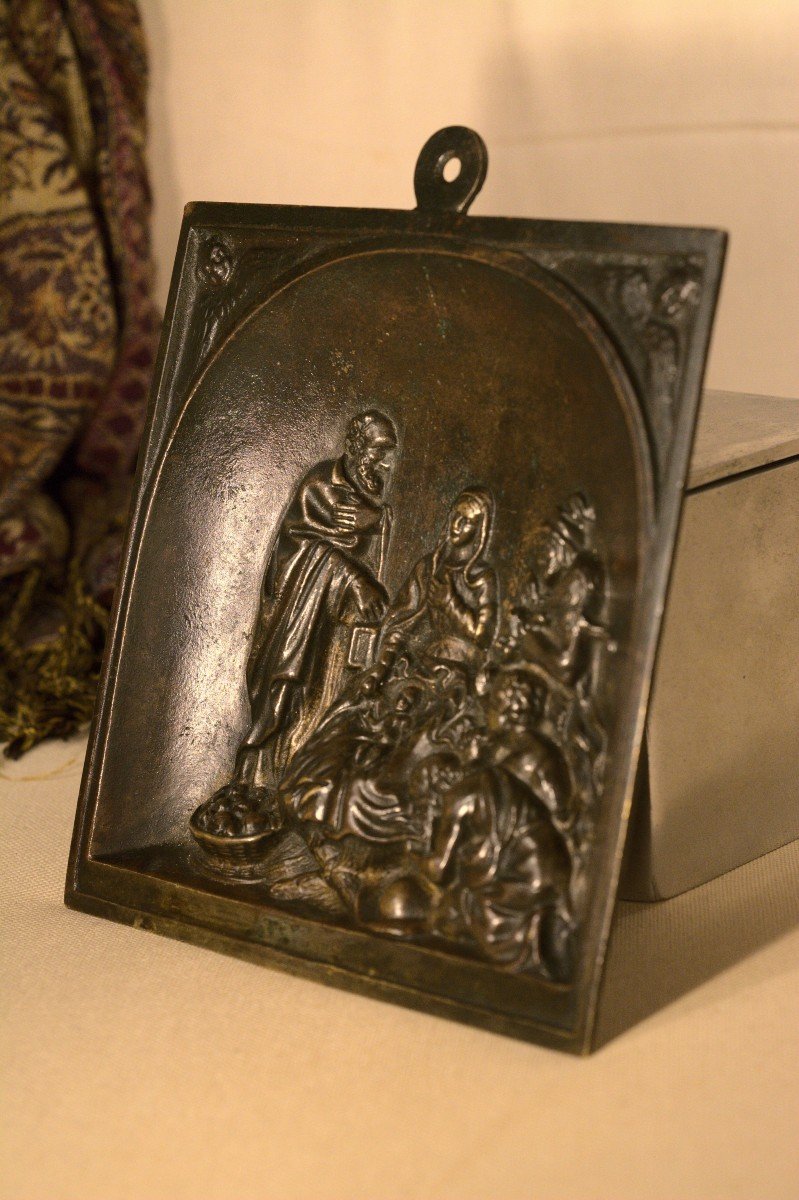 Plaquette En Bronze - Adoration Des Bergers - Crèche - Bas Relief -  XIXe Siècle - 19e siècle-photo-4