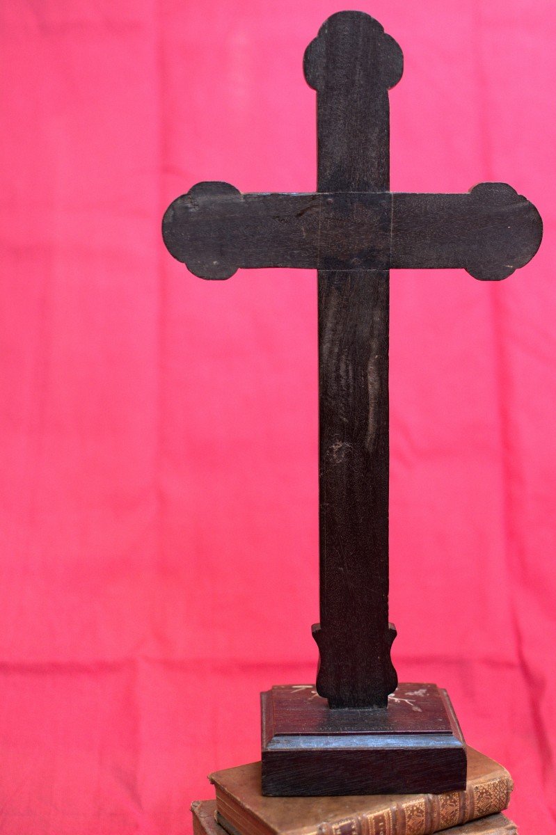 Grande Croix à Incrustations De Nacre - Bois - Crucifix - Cœur - Passion - XIXe Siècle 19e-photo-3