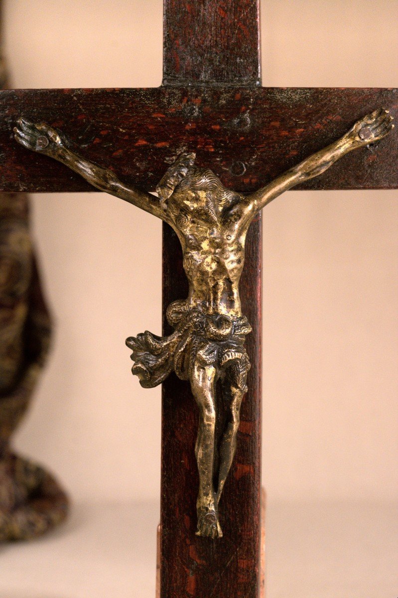 Christ Baroque En Bronze Doré - Crucifix - Croix - XVIIe Siècle 17e - Haute époque