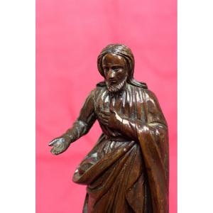 Wood Statuette - Christ Or Saint - 18th Century - Religious Statue Sculpture