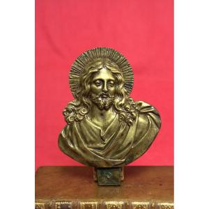 Plaquette En Bronze - Buste Du Christ - XVIIIe 18e Siècle 18 - Bas Relief - Salvator Mundi