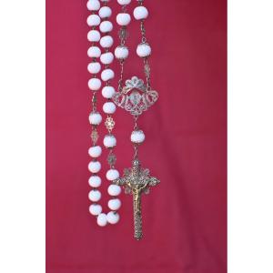 Rosary - Silver Filigree & Opaline Beads - 19th Century 19 Religious Prayer Beads Cross