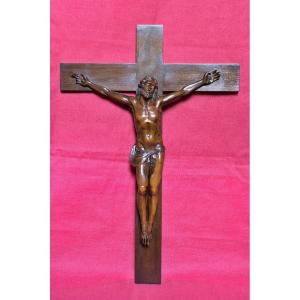 Grand Crucifix En Bois - XIXe 19e Siècle - Croix Christ Corpus Christi 19 Sculpture Religieuse