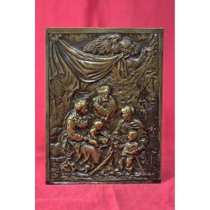 Plaquette En Bronze - La Sainte Famille - XVIIe 17e Siècle 17 Haute époque