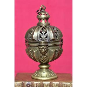 Neo Gothic Censer - Bronze Thurible - Mascarons Devil - 19th Century - Religious Liturgical 19