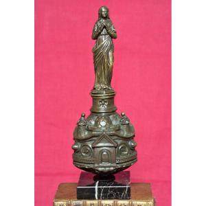 Vierge De Bâton De Procession - Bronze - XVIIIe 18e Siècle - Art Religieux Sculpture 18 