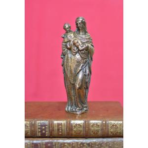 Virgin And Child Statuette - Bronze - 17th Century  Haute Epoque - Religious Art Sculpture