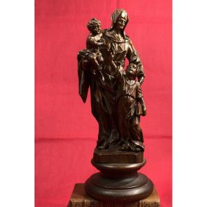 Madonna And Child With John The Baptist – Wooden Statue - 18th Century