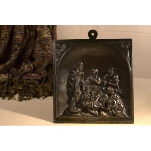 Plaquette En Bronze - Adoration Des Bergers - Crèche - Bas Relief -  XIXe Siècle - 19e siècle