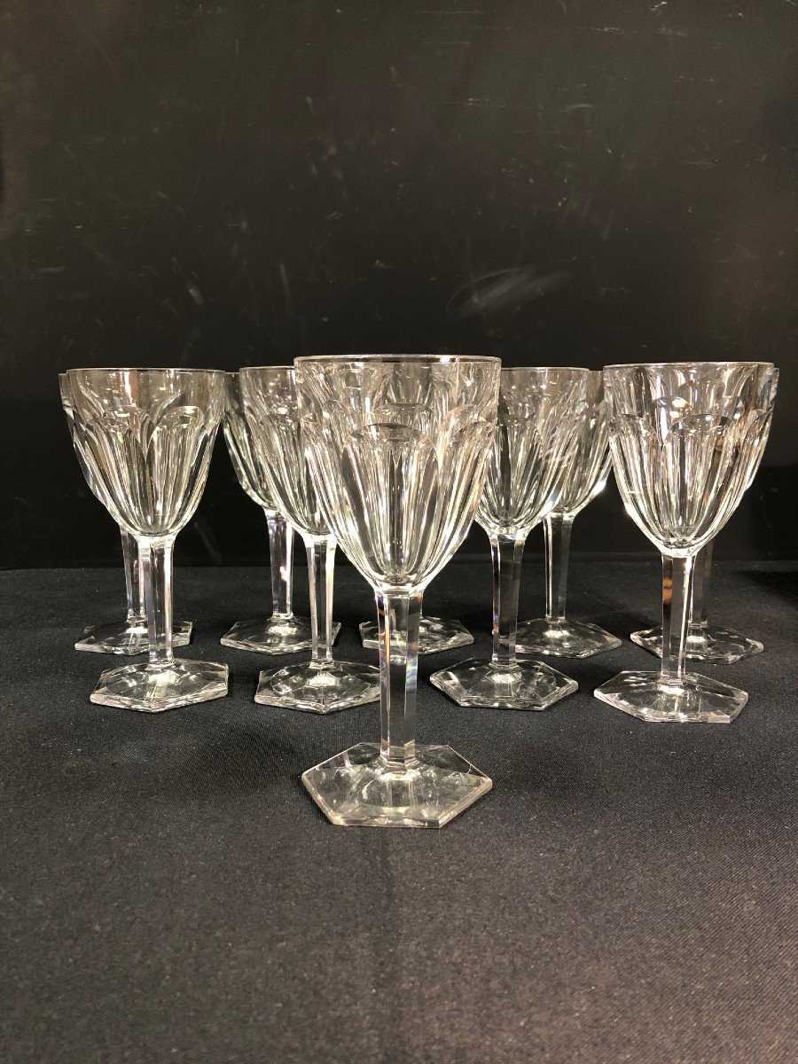 10 Large Crystal Glasses Attributed To Baccarat, Compiègne Model-photo-2