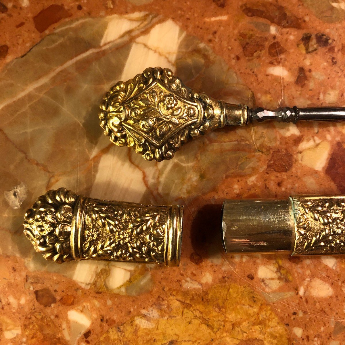 Sewing Elements From The Restoration Period: Pin Case And Punch In Vermeil-photo-2