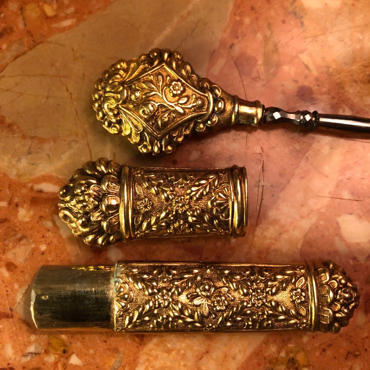 Sewing Elements From The Restoration Period: Pin Case And Punch In Vermeil-photo-6