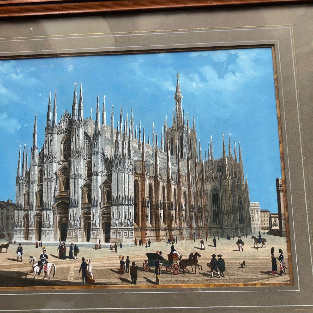 Gouache On Engraved Lines, Piazza Del Duomo In Milano, Italy-photo-2