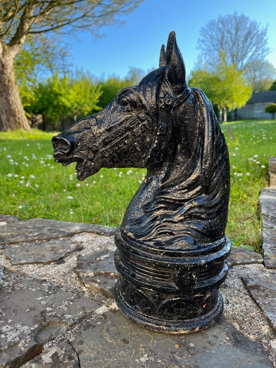 Three Cast Iron Busts Of Horses-photo-8