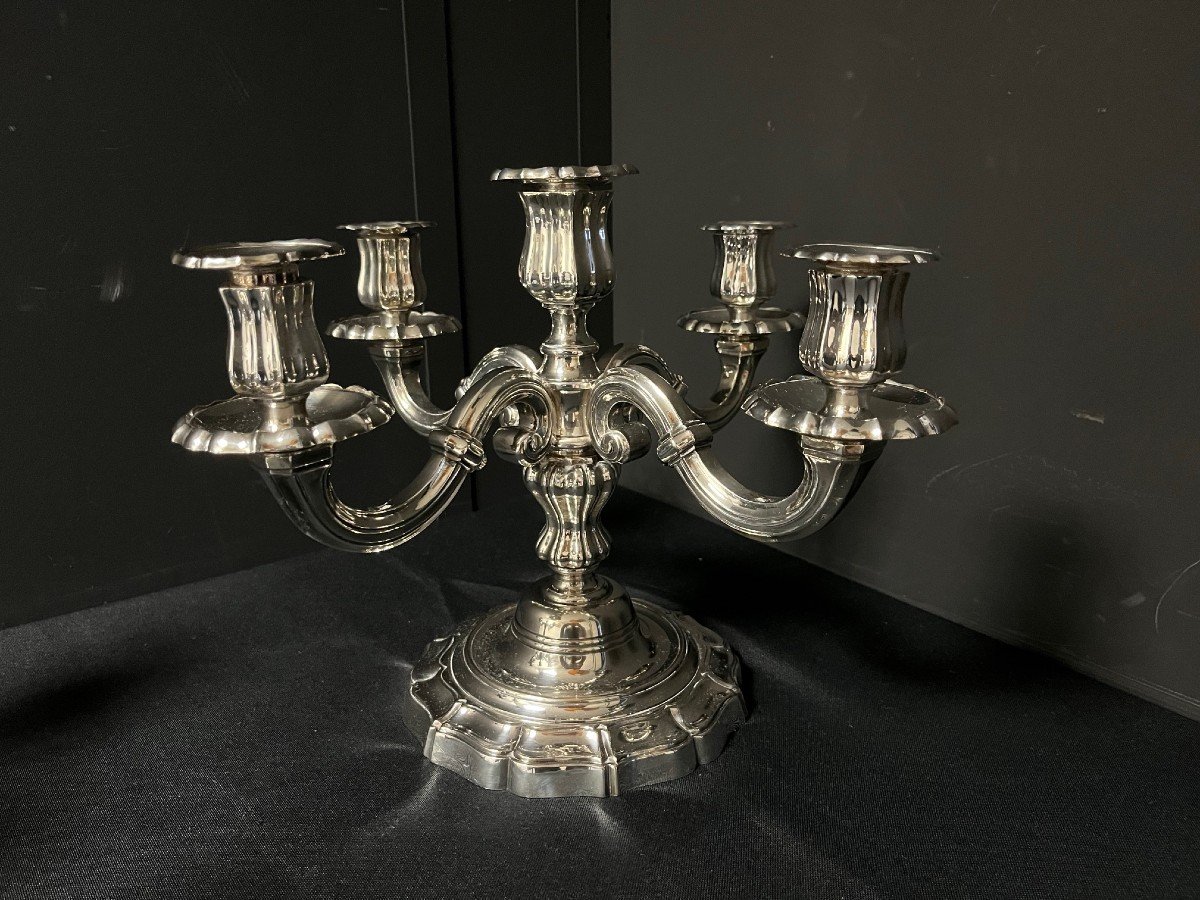 Pair Of Candlesticks With 5 Arms Of Light In Silver Metal-photo-3