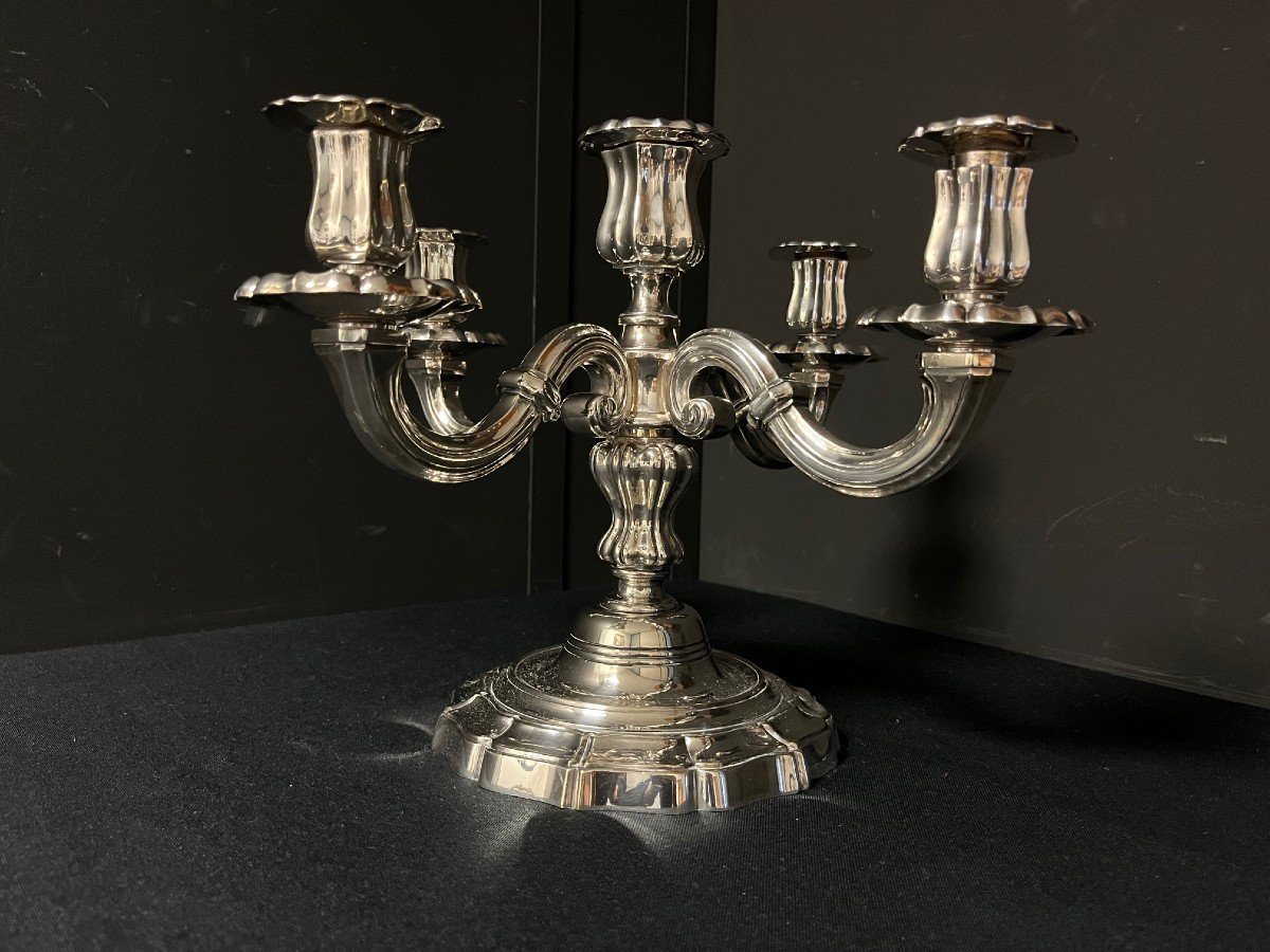 Pair Of Candlesticks With 5 Arms Of Light In Silver Metal-photo-7