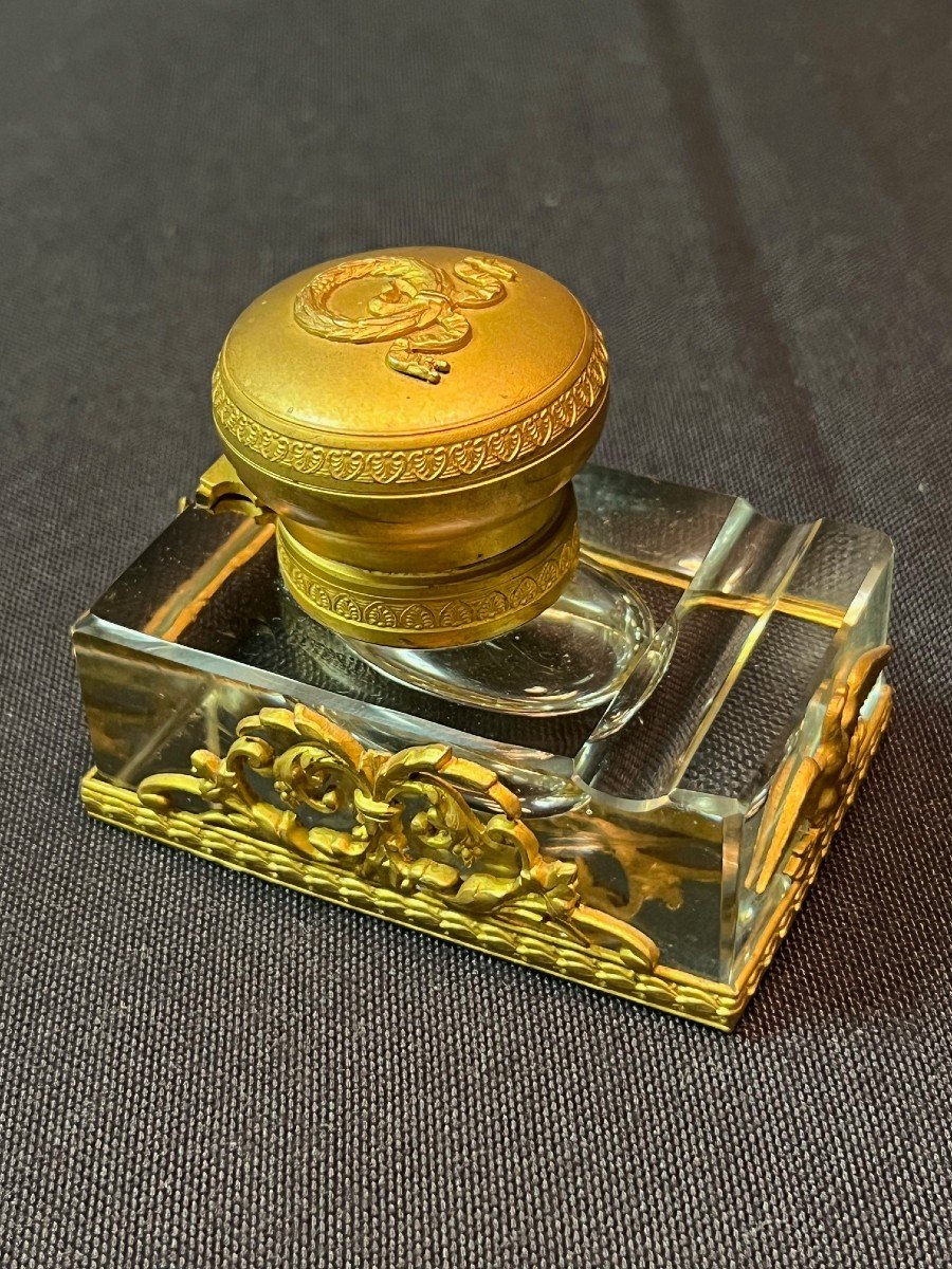 Small Crystal And Gilded Bronze Inkwell-photo-2