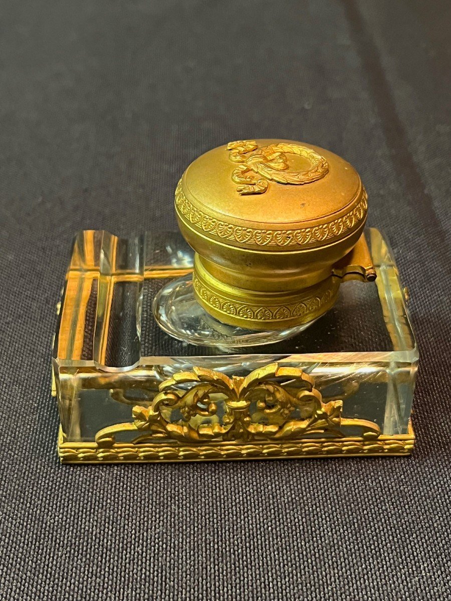 Small Crystal And Gilded Bronze Inkwell-photo-4