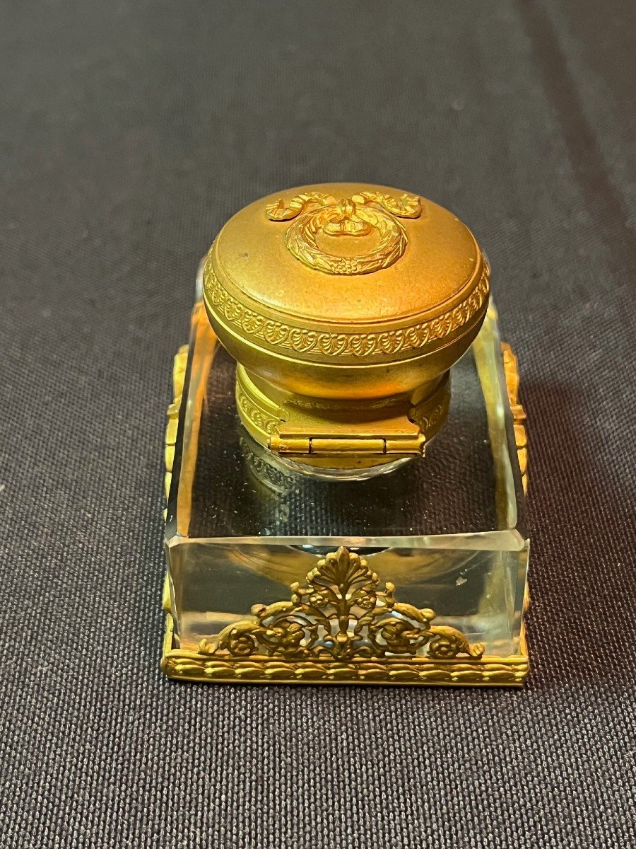 Small Crystal And Gilded Bronze Inkwell-photo-2