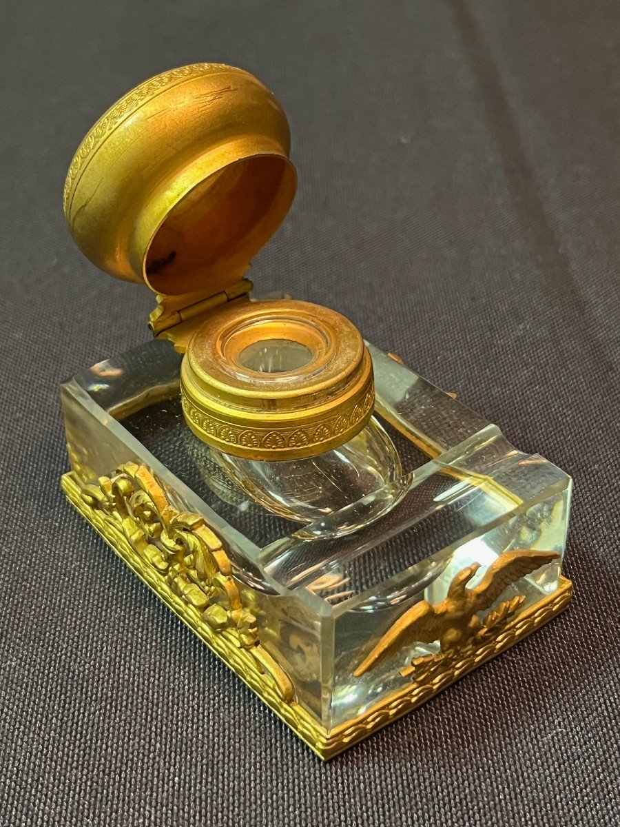 Small Crystal And Gilded Bronze Inkwell-photo-3