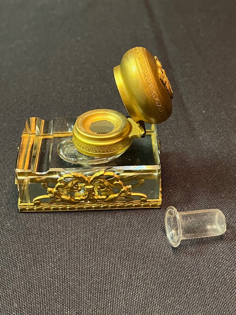 Small Crystal And Gilded Bronze Inkwell-photo-5