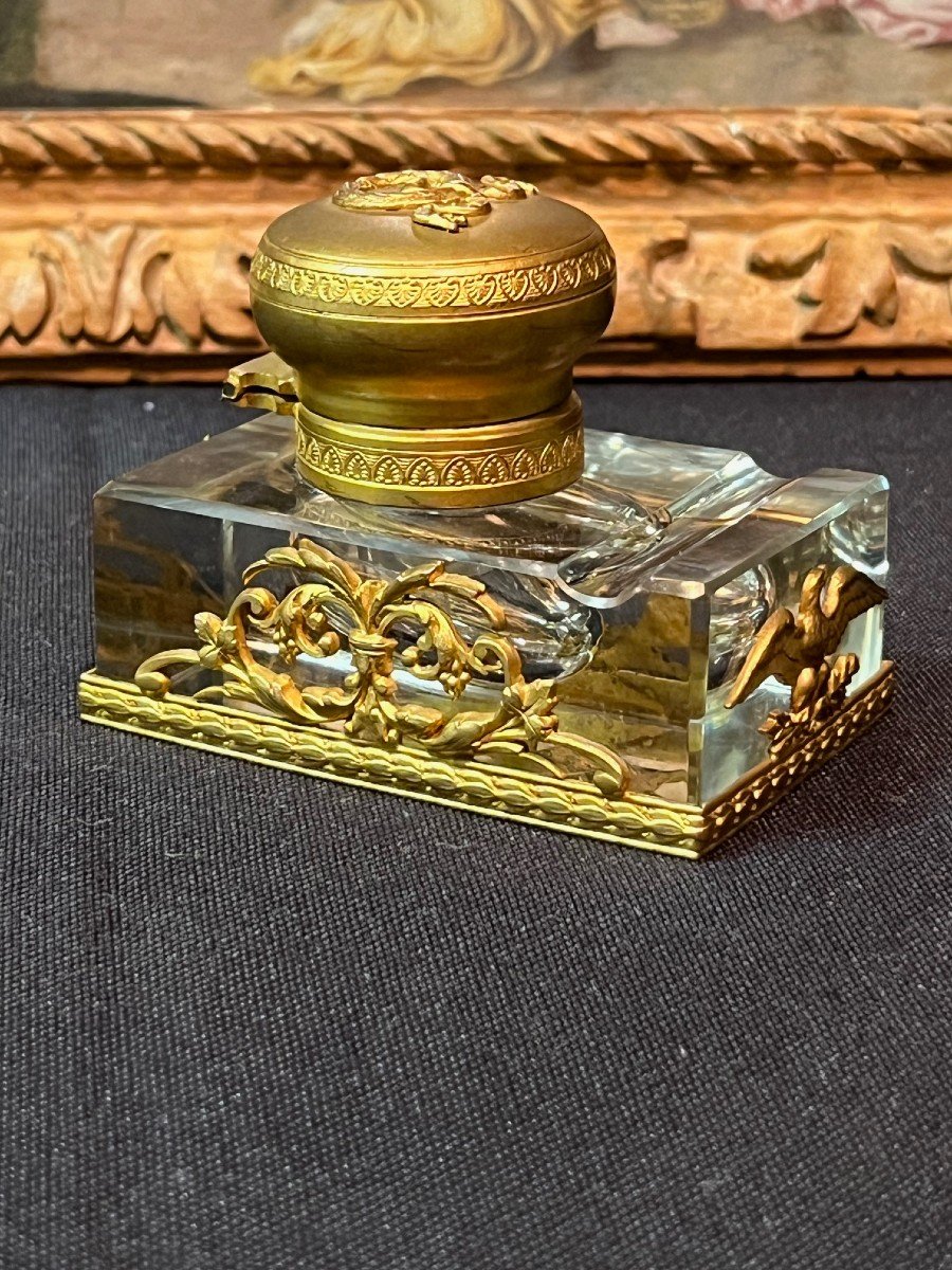 Small Crystal And Gilded Bronze Inkwell-photo-8