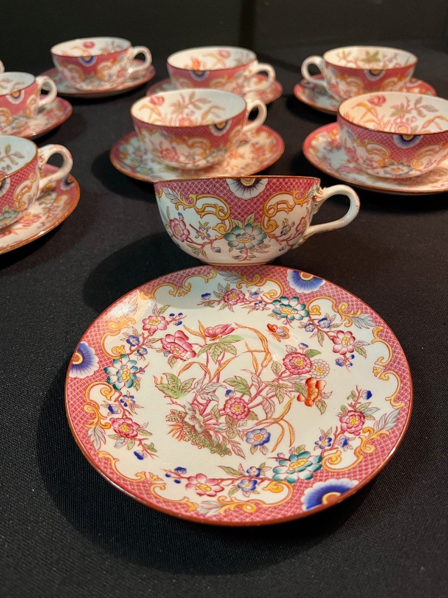 Série de 9 tasses à thé et sous tasses en porcelaine de Sarreguemines-photo-6