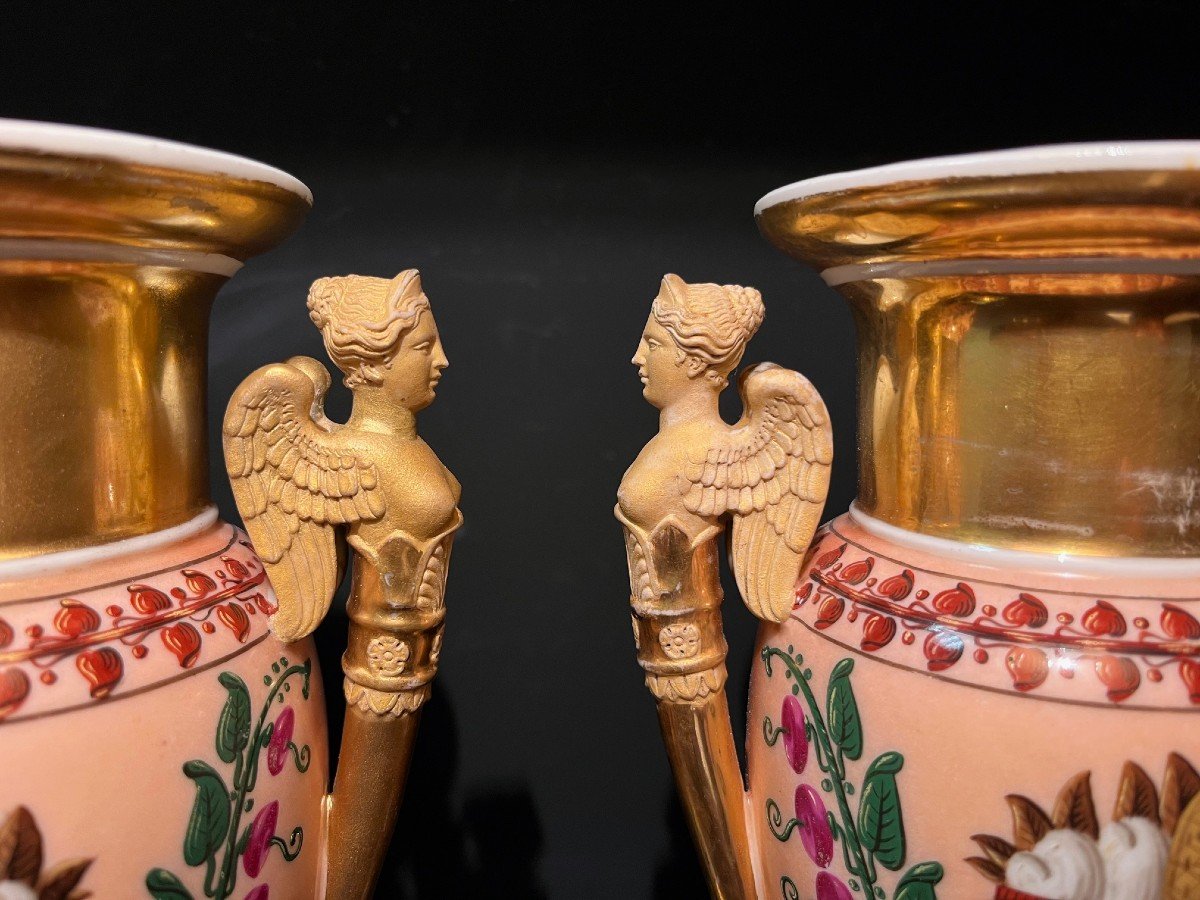 Pair Of Vases In Paris Porcelain  With Sphinx, Early 19th Century-photo-2