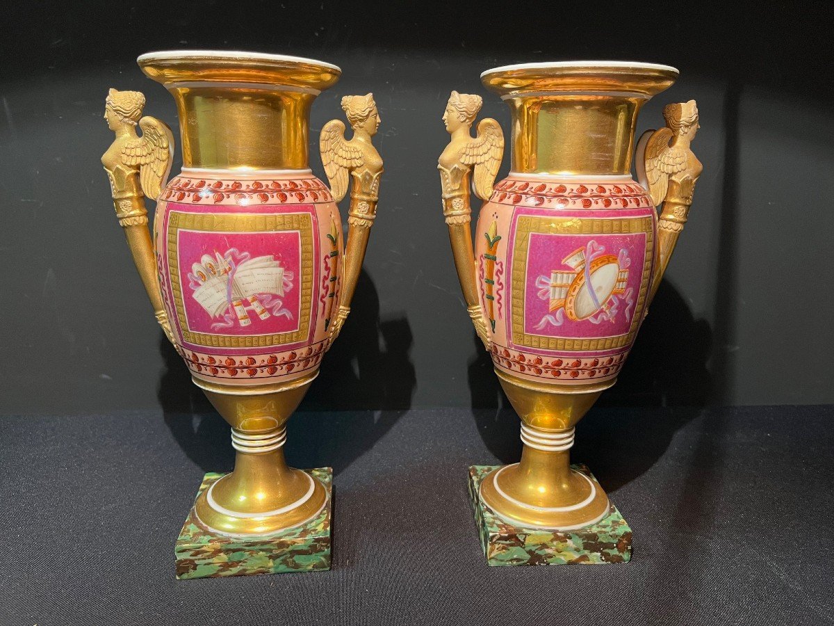 Pair Of Vases In Paris Porcelain  With Sphinx, Early 19th Century-photo-1