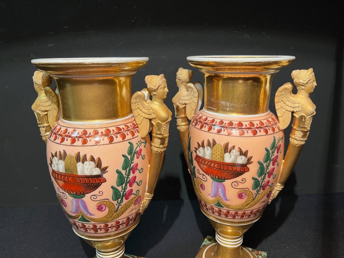 Pair Of Vases In Paris Porcelain  With Sphinx, Early 19th Century-photo-3