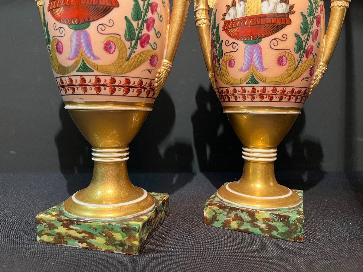 Pair Of Vases In Paris Porcelain  With Sphinx, Early 19th Century-photo-4