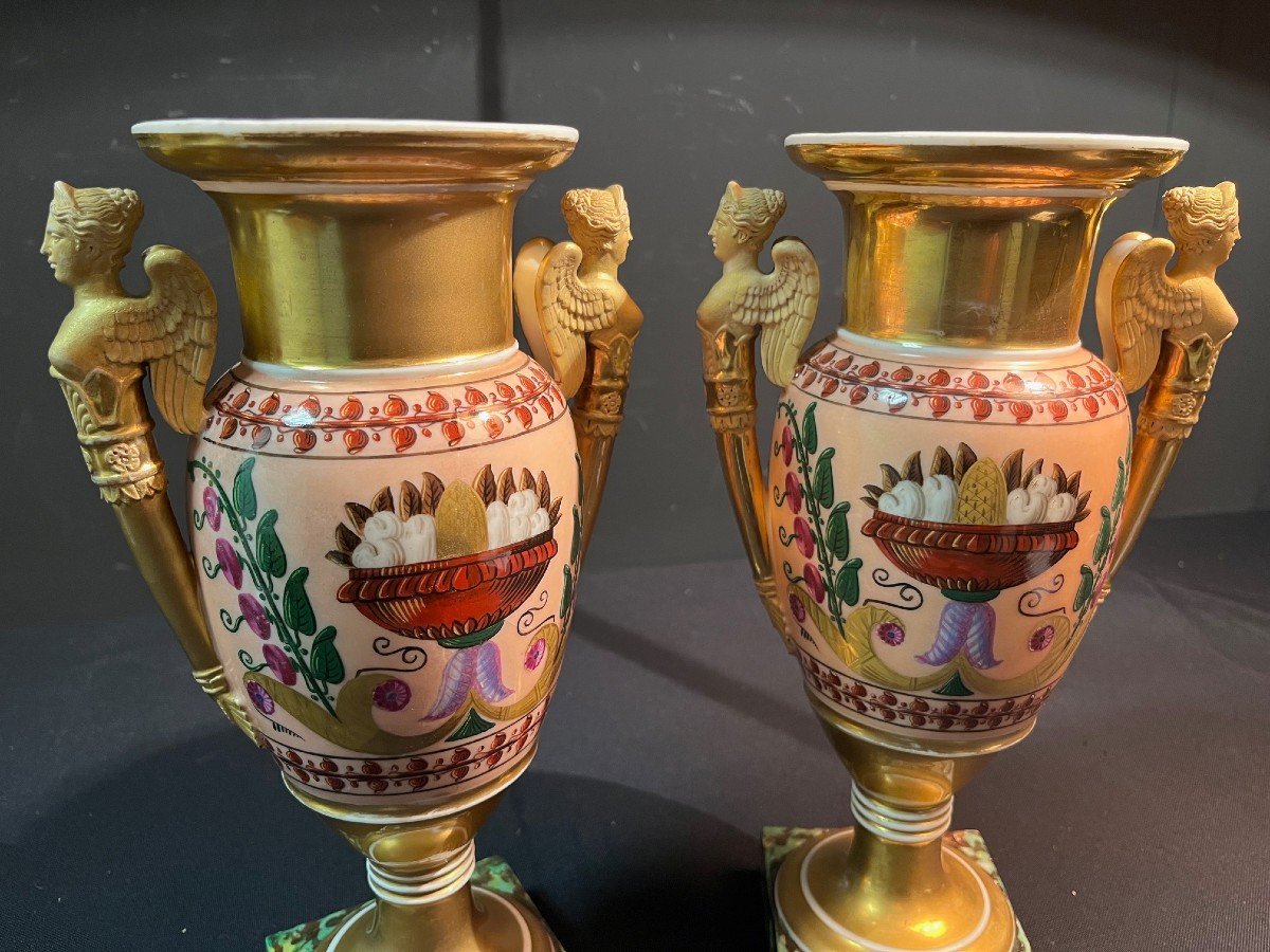 Pair Of Vases In Paris Porcelain  With Sphinx, Early 19th Century-photo-8