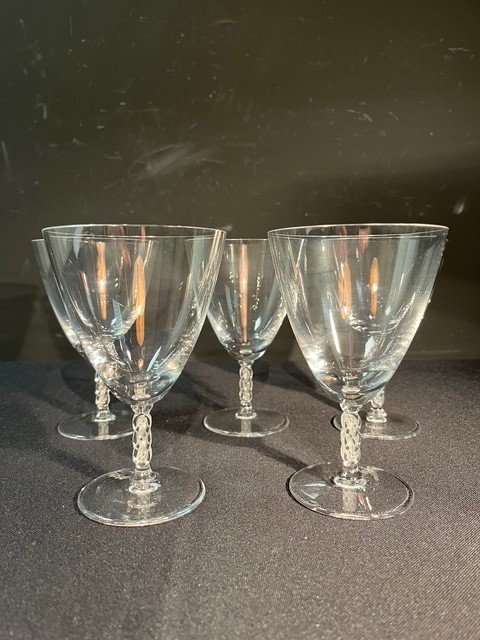 5 Crystal Water Glasses "lalique France", Guebwiller Model-photo-2