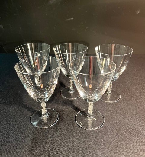 5 Crystal Water Glasses "lalique France", Guebwiller Model