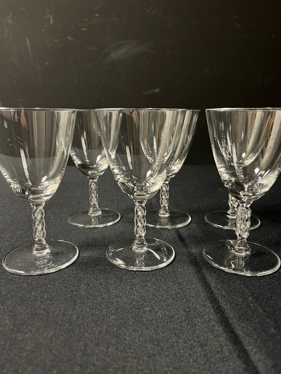 Set Of 6 Lalique France Crystal Wine Glasses, Guebwiller Model-photo-2