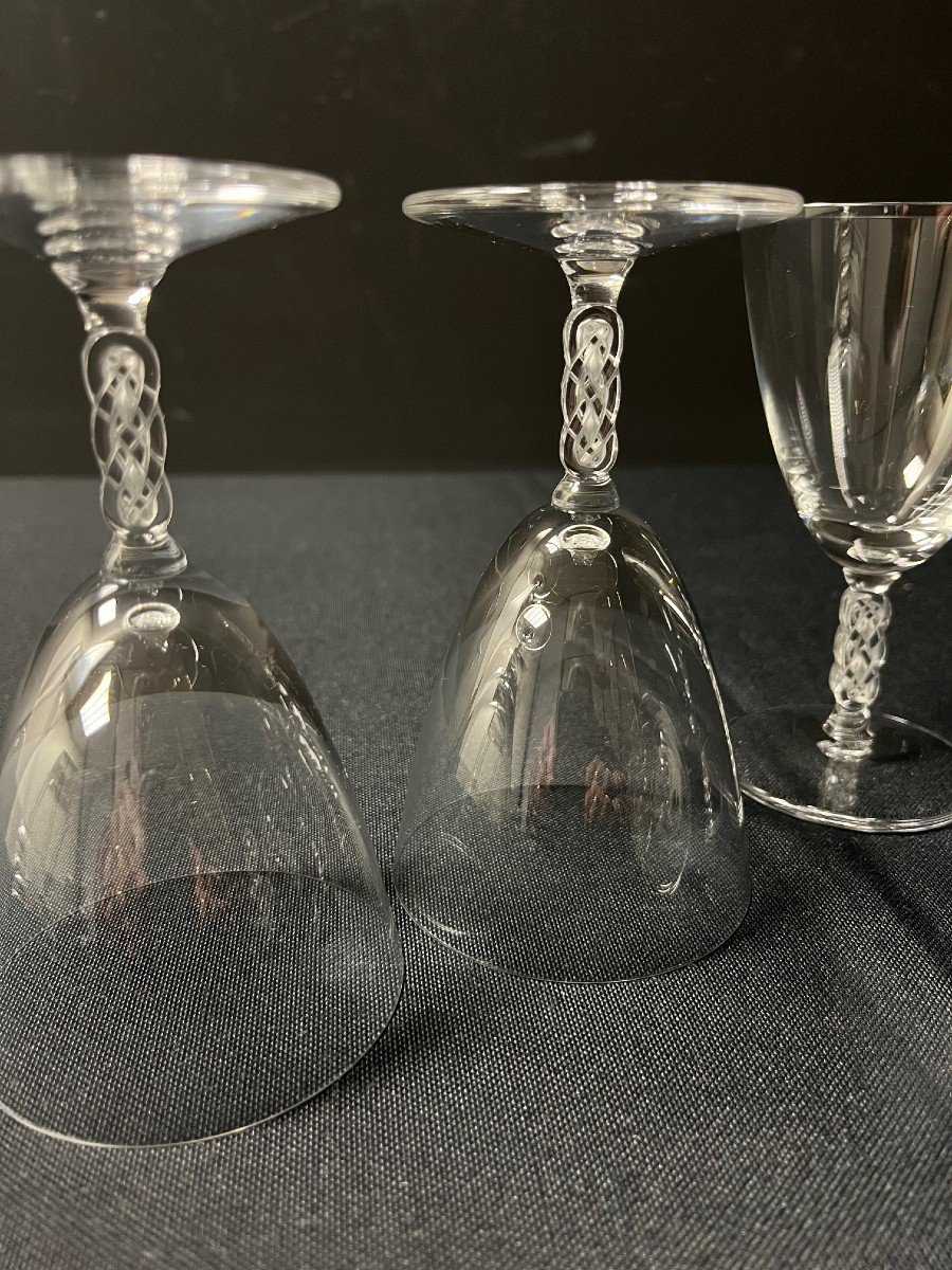 Set Of 6 Lalique France Crystal Wine Glasses, Guebwiller Model-photo-2