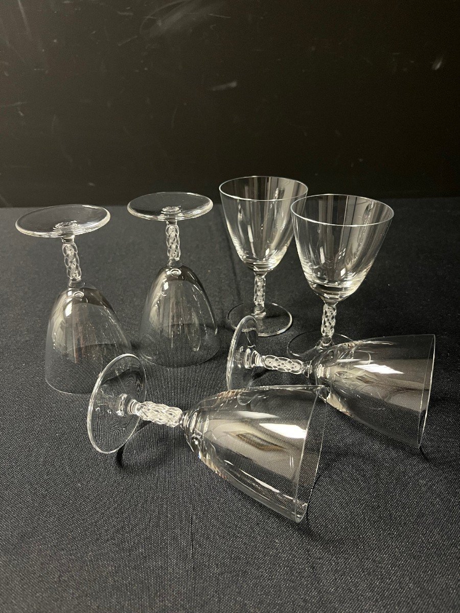 Set Of 6 Lalique France Crystal Wine Glasses, Guebwiller Model-photo-3