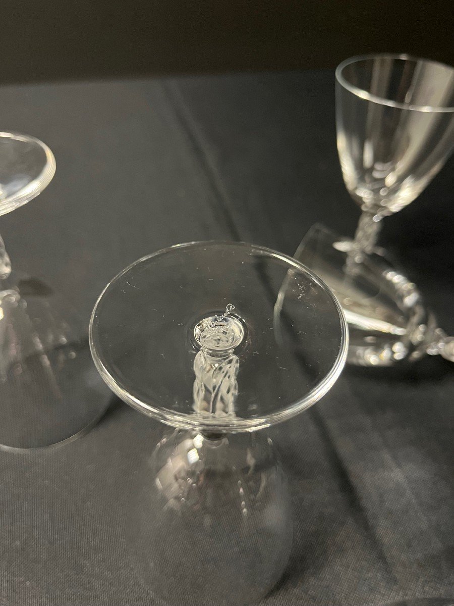 Set Of 6 Lalique France Crystal Wine Glasses, Guebwiller Model-photo-4