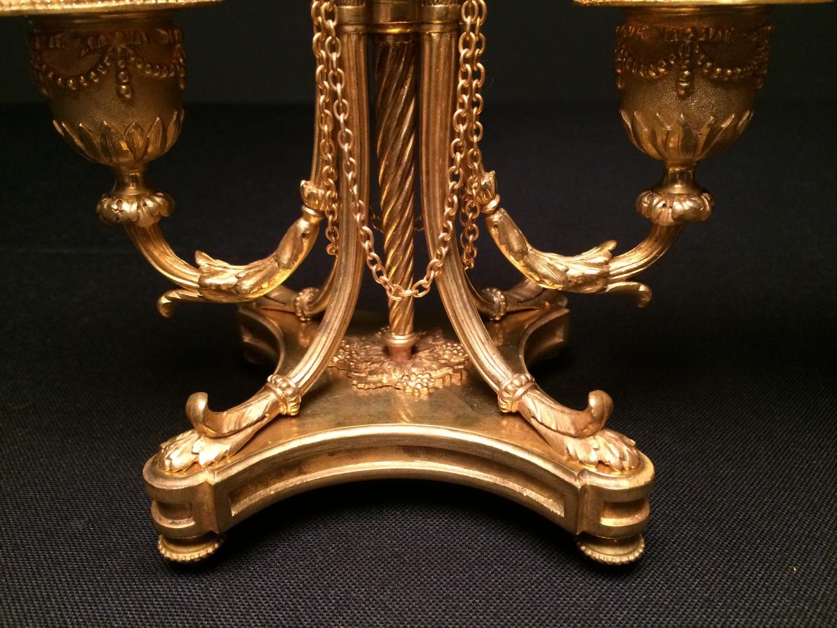 Pair Of Candlesticks With Double Arm Of Light In Gilded Bronze-photo-5