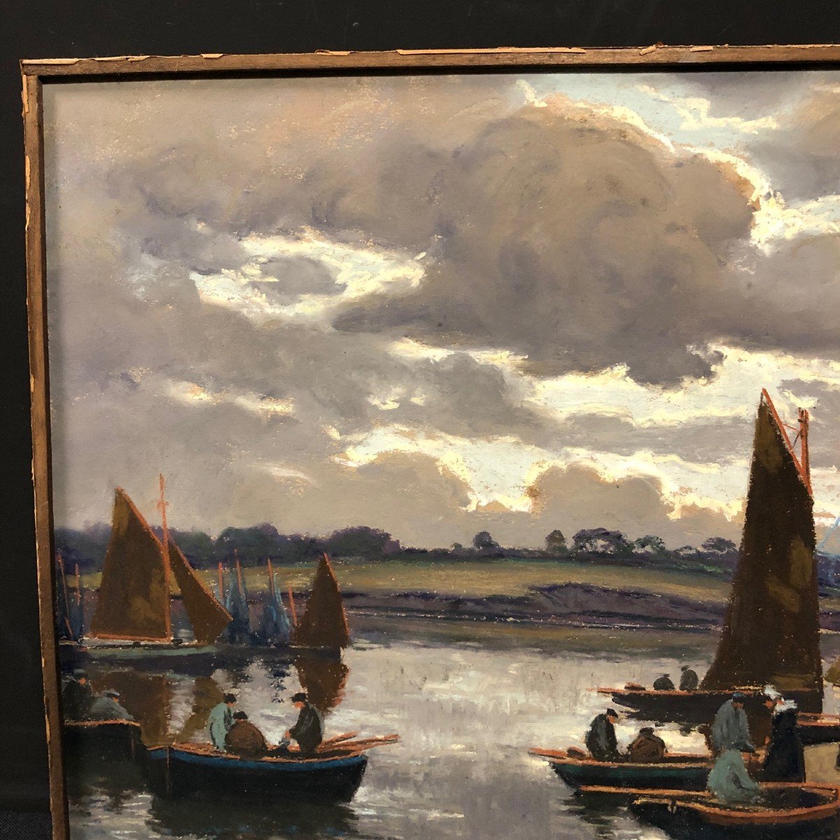 Bateaux à quai, pastel signé Janssaud (1857-1940)-photo-2