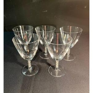 5 Crystal Water Glasses "lalique France", Guebwiller Model