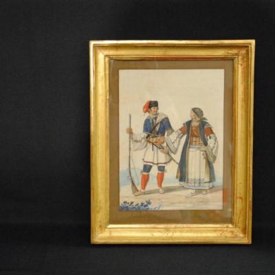 Couple Of Inhabitants  Of Italy In Regional Costumes