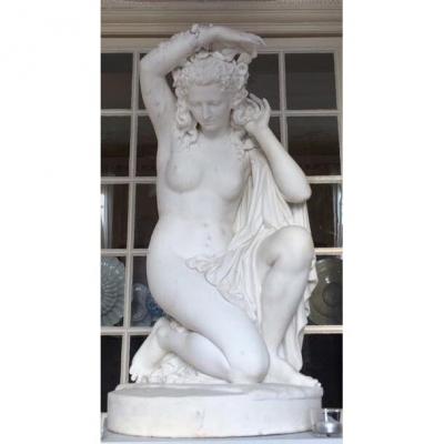 Large Marble Sculpture Of Young Girl 19th Century