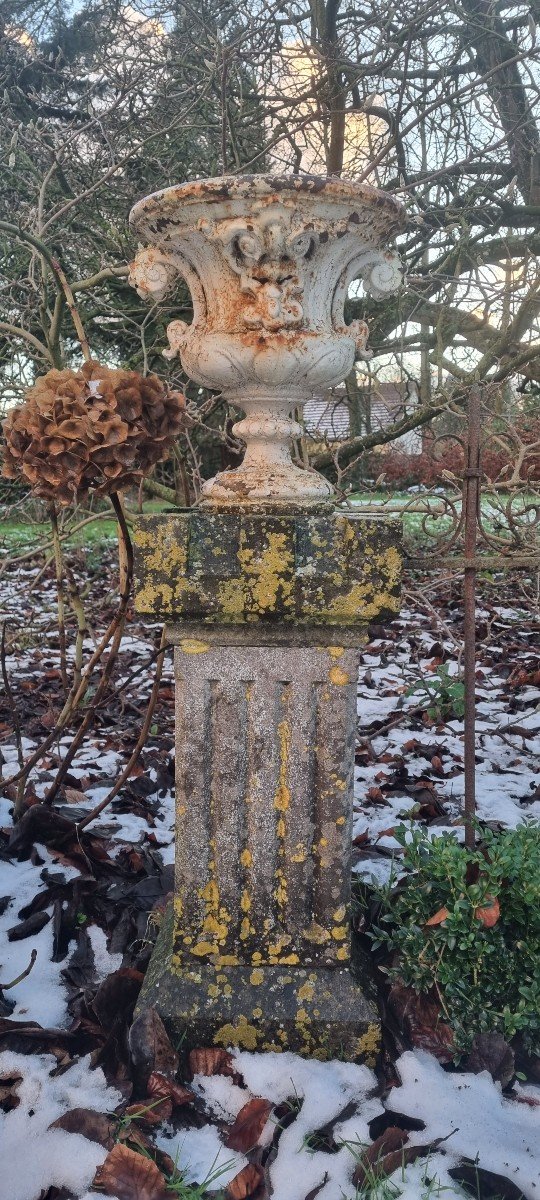 Pair Of Cast Iron Vases On Columns