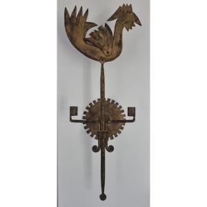 Zoomorphic Wall Lamp In Wrought And Gilded Iron