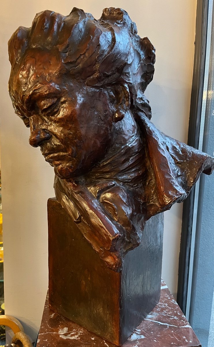 Sculpture Du Musicien Ludwig VanBeethoven En Terre Cuite Signé Par Marcel Bouraine Hauteur 60cm-photo-2