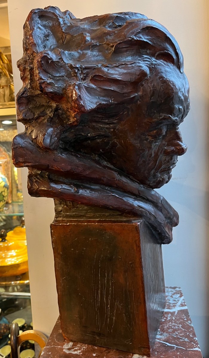 Sculpture Du Musicien Ludwig VanBeethoven En Terre Cuite Signé Par Marcel Bouraine Hauteur 60cm-photo-3